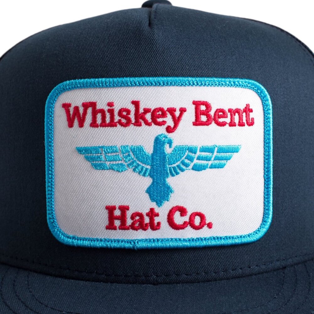 Whiskey Bent Patch Flat Brim Navy Blue Mesh Snapback - Picture 2 of 5